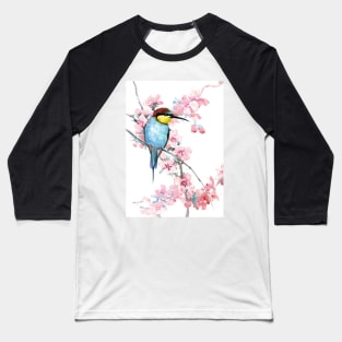 Bee Eater adn Spring Blossom, Turquoise Pink Mild Colors Baseball T-Shirt